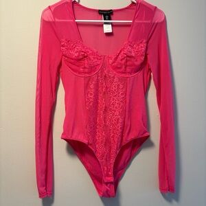 Sincerely Jules Hot Pink Lace Bodysuit